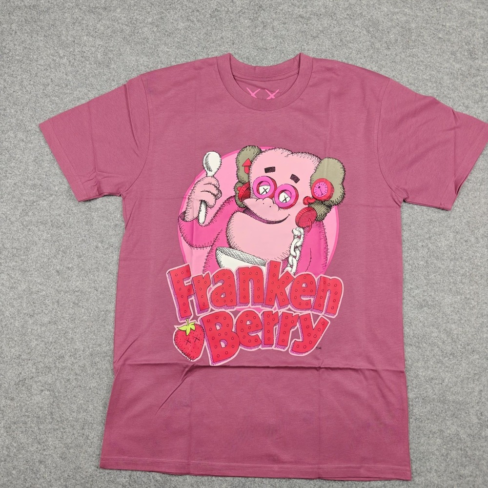 General Mills Franken Berry Shirt Mens Medium Pink Kaws‎ Cereal Graphic Tee New